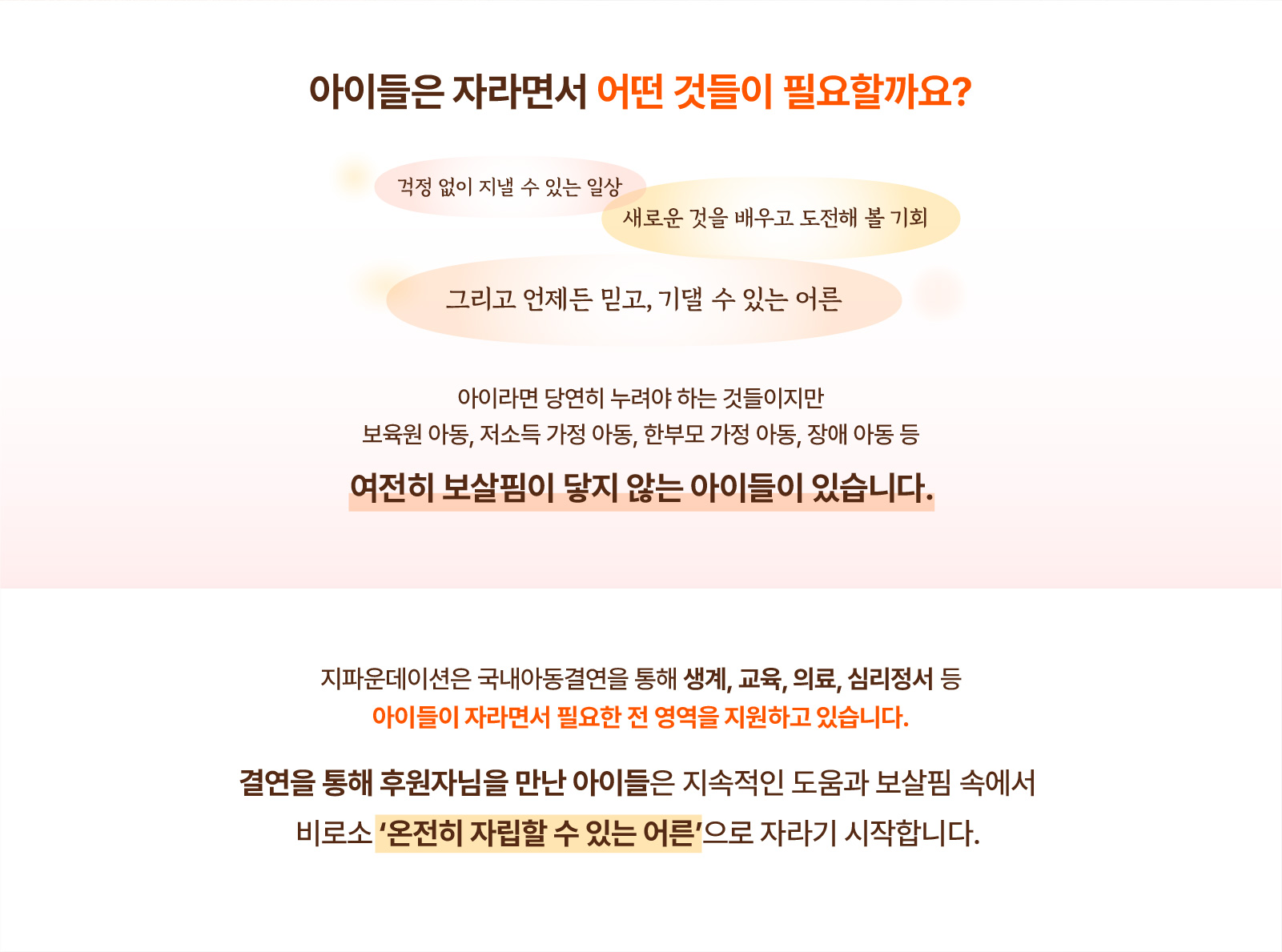 아이들 성장 과정에 필요한 보호와 돌봄에 대한 소개 이미지