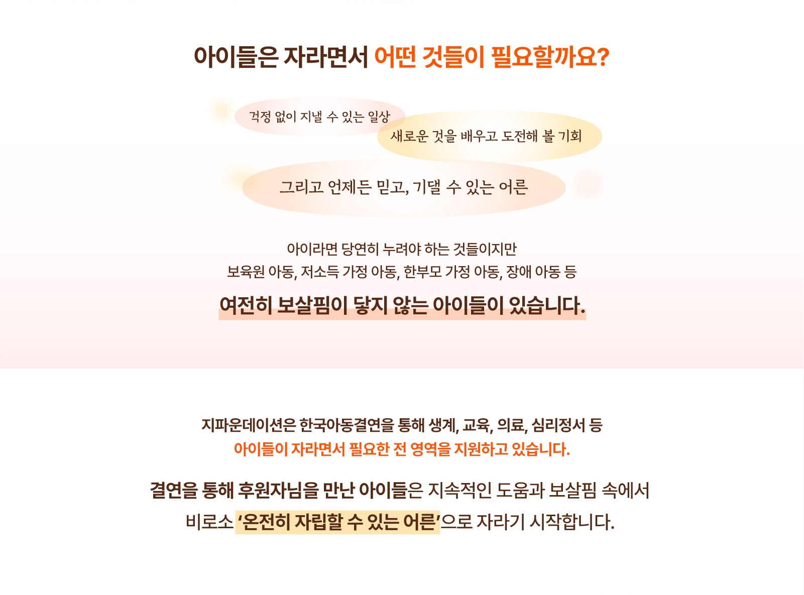 아이들 성장 과정에 필요한 보호와 돌봄에 대한 소개 이미지